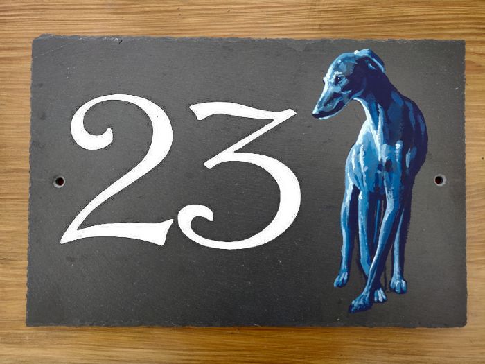 Greyhound House Number Plaque - Standing