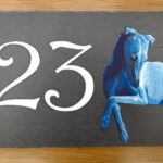 Greyhound House Number Plaque Blue Lying Down